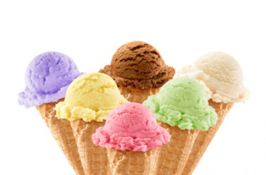 Different flavors of ice cream in cones